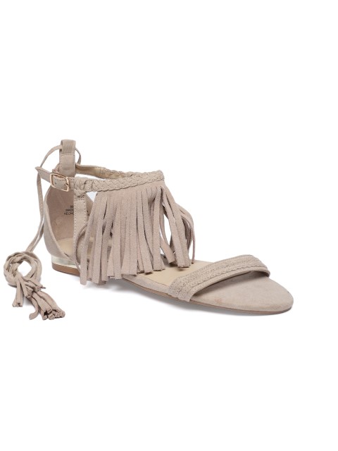 

FOREVER 21 Women Taupe Solid Suede Open Toe Flats