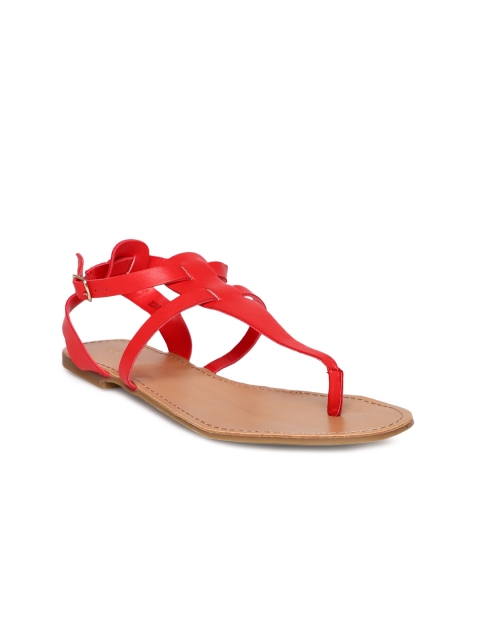 

FOREVER 21 Women Red Solid Synthetic T-Strap Flats
