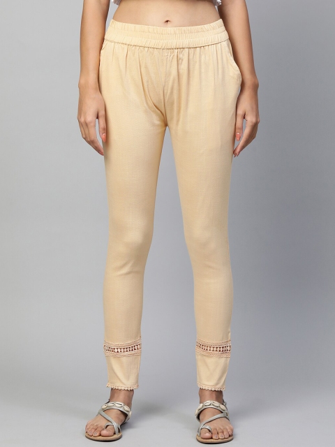 

FASHOR Women Cream-Coloured Comfort Skinny Fit Trousers