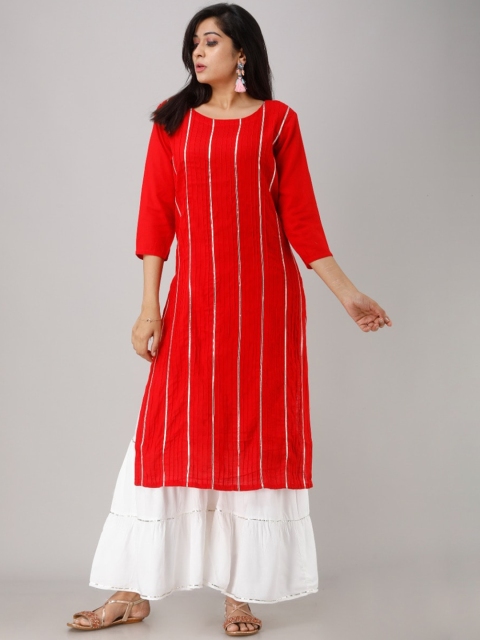 

SINGNI Women Red Striped Kurta with Sharara