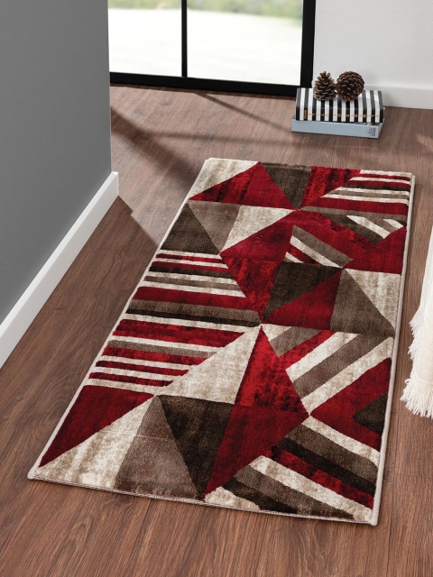 

OBSESSIONS Brown & Red Geometric Floor Runner