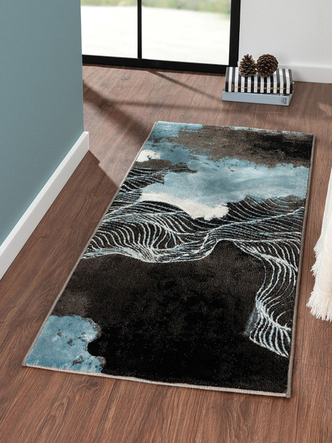 

OBSESSIONS Black & Blue Abstract Floor Runners
