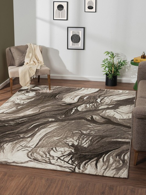 

OBSESSIONS Taupe-Brown Textured Abstract Carpet