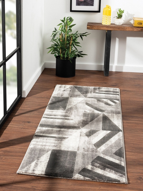 

OBSESSIONS Grey & White Abstract Floor Runner