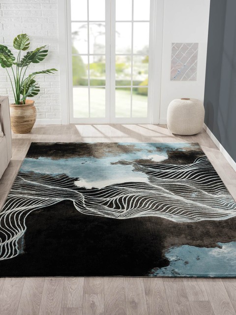 

OBSESSIONS Blue & Brown Abstract Polypropylene Carpet