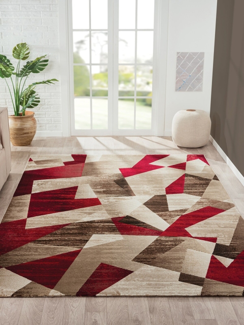 

OBSESSIONS Brown & Red Textured Abstract Polypropylene Carpet