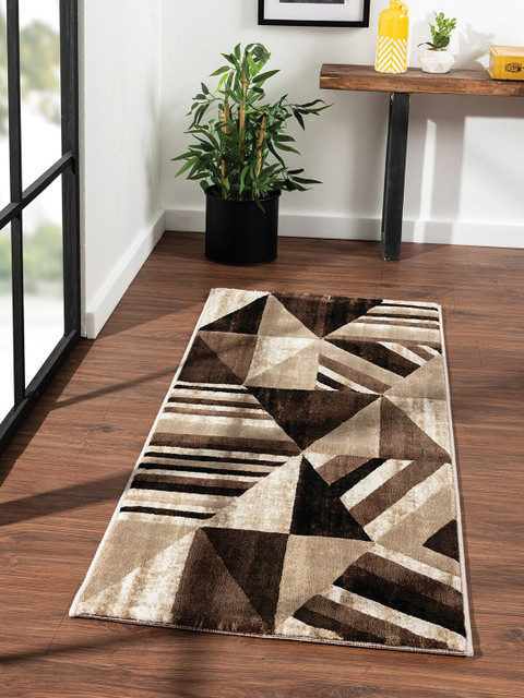 

OBSESSIONS Brown & Beige Polypropylene Geometric Floor Runners