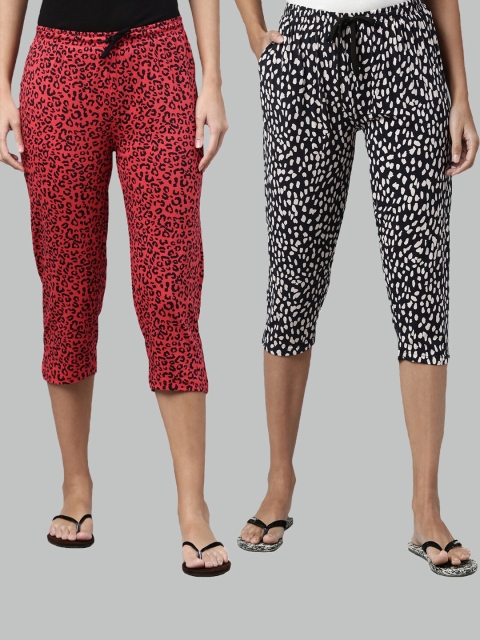 

Kryptic Women Pink & Navy Blue Pack of 2 Printed Cotton Capris