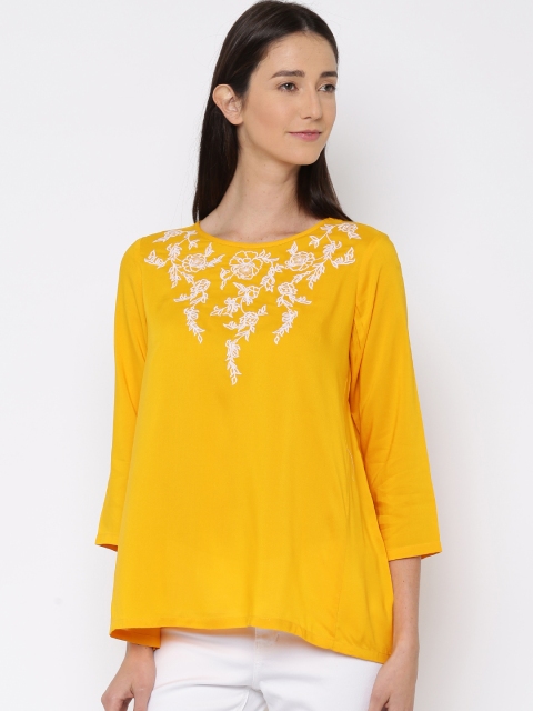 

AND Women Yellow Self-design A-Line Top