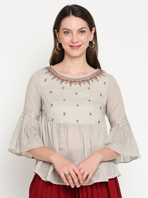 

Lobaanya Grey Floral Embellished Top