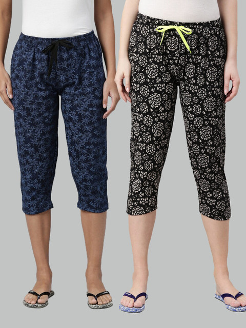 

Kryptic Women Pack Of 2 Pure Cotton Lounge Capris, Blue