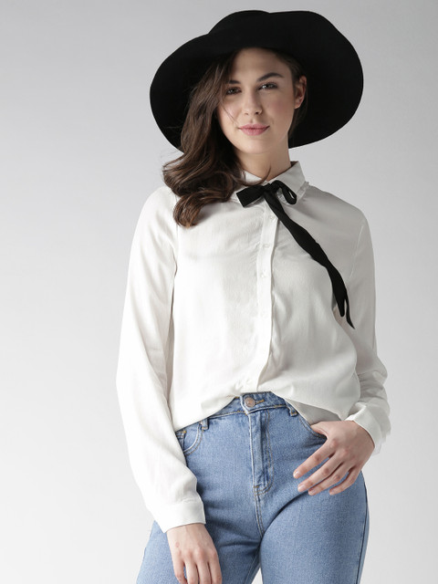 

FOREVER 21 Women Off-White Solid Casual Shirt