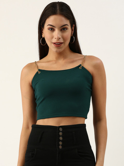 

Martini Women Green Solid Embellished Shoulder Strap Crop Top