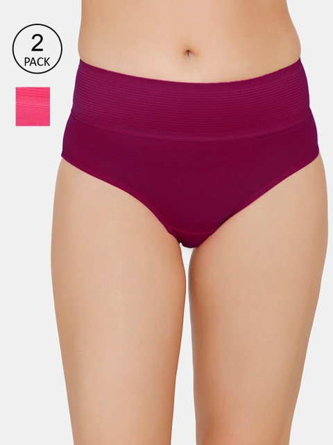 

Zivame Women's Pack Of 2 Solid Pure Cotton Hipster Briefs, Maroon