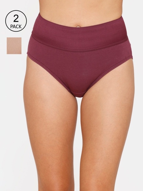 

Zivame Women Pack Of 2 Maroon and Beige Hipster Briefs ZI2684FASHIGOLD