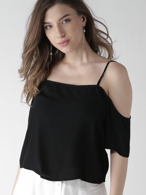 

FOREVER 21 Women Black Cold Shoulder A-Line Top