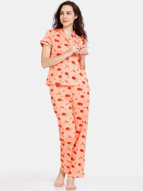 

Zivame Women Pink & Red Printed Night Suit