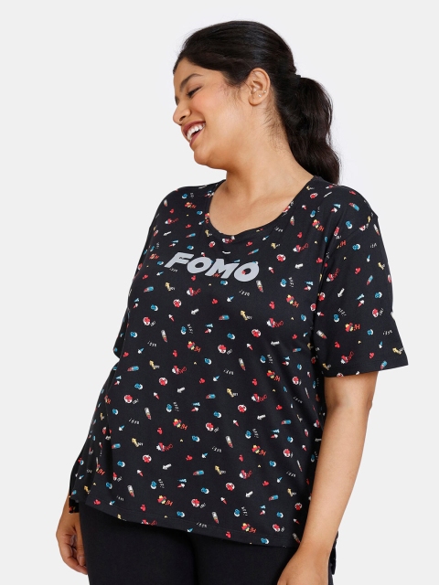 

Zivame Women Plus Size Black Conversational Print Top