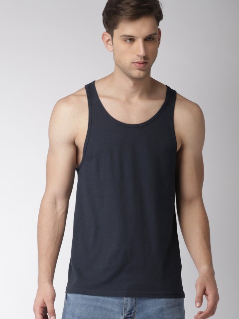 

FOREVER 21 Men Navy Blue Solid Innerwear Vests 56894