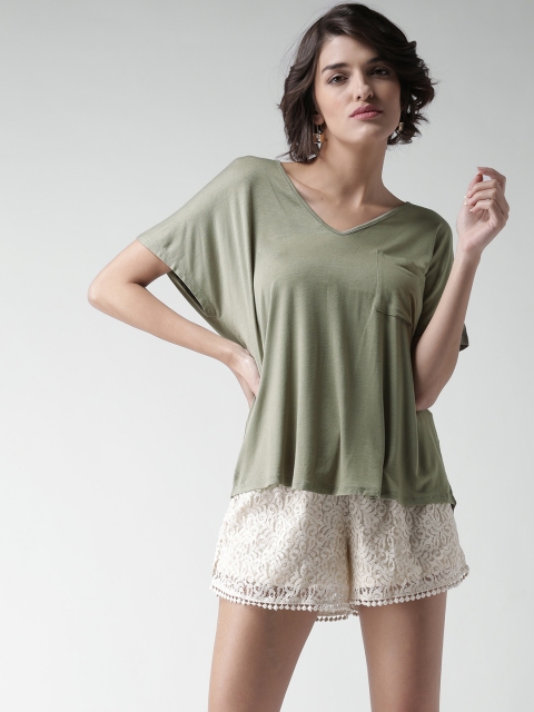 

FOREVER 21 Women Olive Green Solid Boxy Top