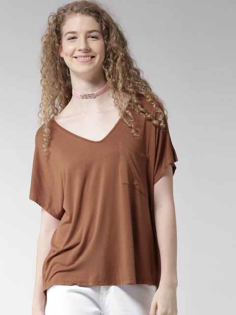 

FOREVER 21 Women Rust Brown Solid Boxy Top