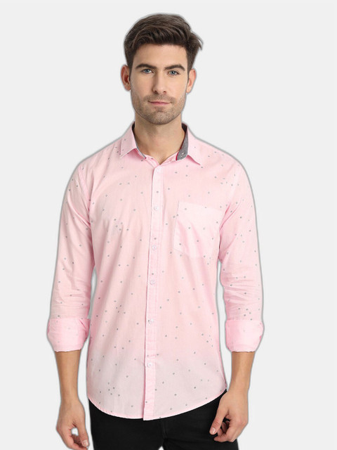 

SORATIA Men Pink Slim Fit Printed Casual Shirt