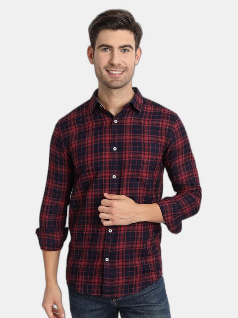 

SORATIA Men Red Slim Fit Tartan Checks Checked Casual Shirt