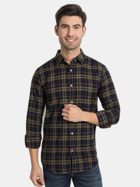 

SORATIA Men Navy Blue Slim Fit Tartan Checks Checked Casual Shirt