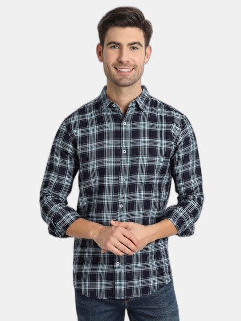 

SORATIA Men Blue Slim Fit Checked Casual Shirt
