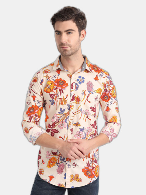 

SORATIA Men Cream-Coloured Slim Fit Floral Printed Casual Shirt