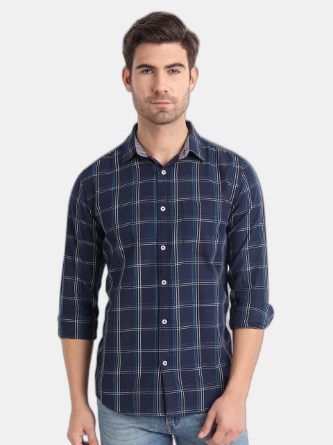 

SORATIA Men Blue Slim Fit Checked Casual Shirt