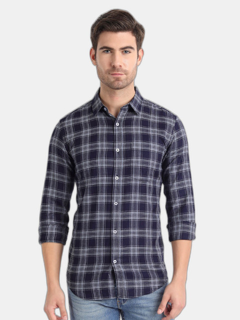 

SORATIA Men Navy Blue Slim Fit Tartan Checks Checked Casual Shirt
