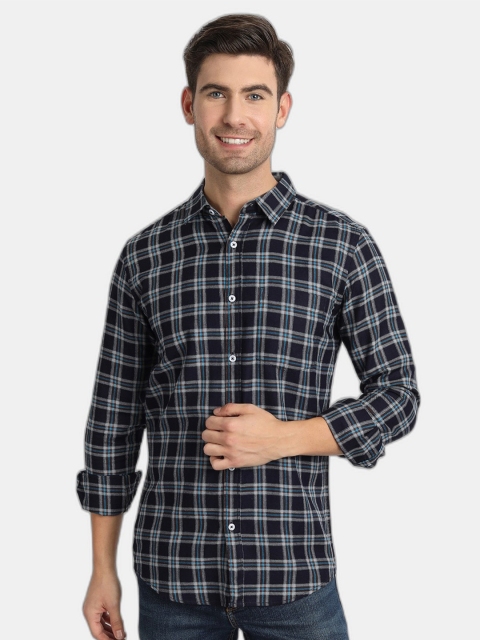 

SORATIA Men Navy Blue Slim Fit Tartan Checks Checked Casual Shirt