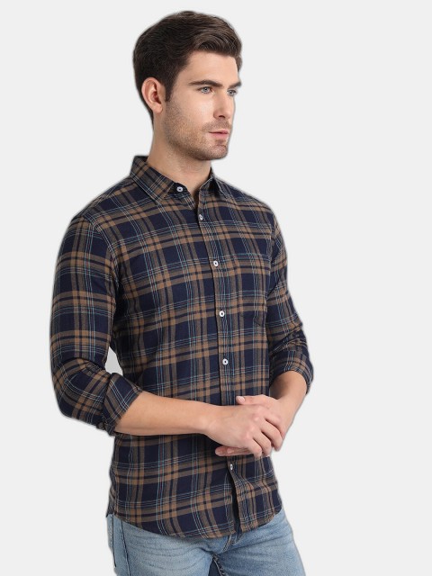 

SORATIA Men Orange Slim Fit Tartan Checks Checked Casual Shirt