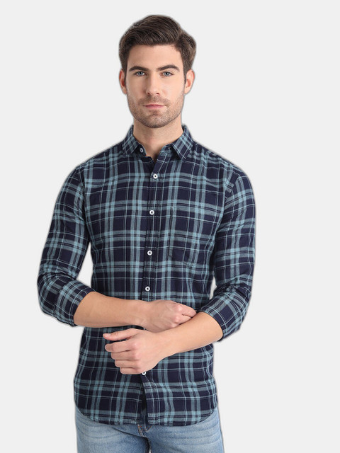 

SORATIA Men Blue Slim Fit Tartan Checks Checked Casual Shirt