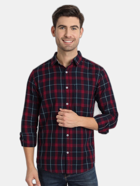 

SORATIA Men Red Slim Fit Tartan Checks Checked Casual Shirt
