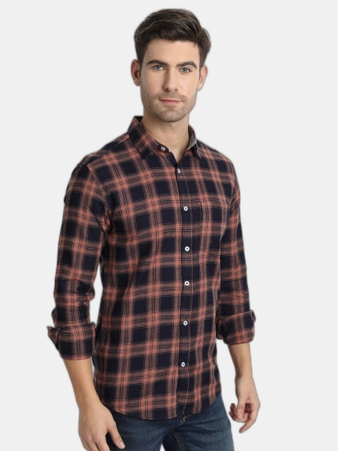

SORATIA Men Orange Slim Fit Tartan Checks Checked Casual Shirt