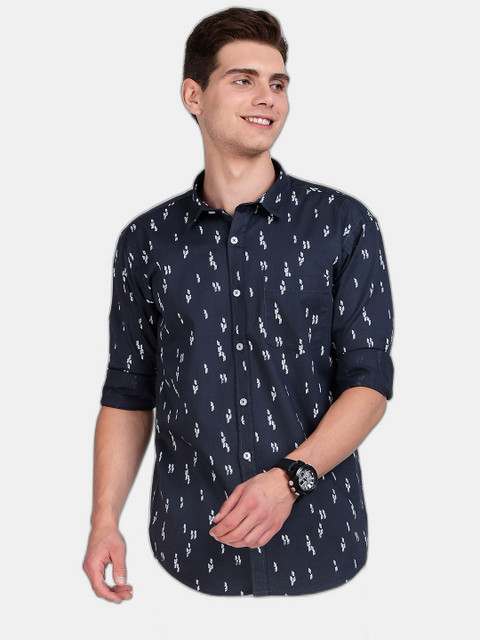 

SORATIA Men Navy Blue Slim Fit Printed Casual Shirt