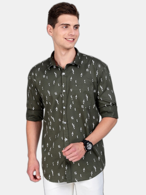 

SORATIA Men Olive Green Slim Fit Printed Casual Shirt