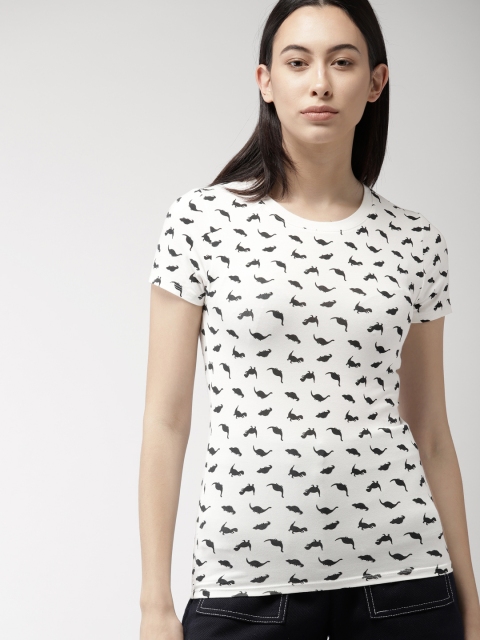 

FOREVER 21 Women White Printed Round Neck T-shirt