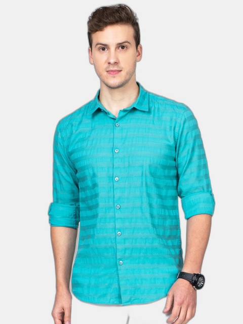 

SORATIA Men Sea Green Slim Fit Horizontal Stripes Striped Casual Shirt