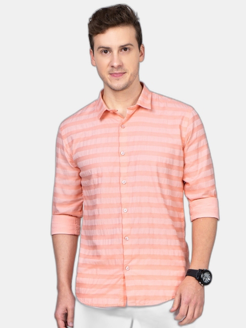 

SORATIA Men Pink Slim Fit Horizontal Stripes Striped Casual Shirt