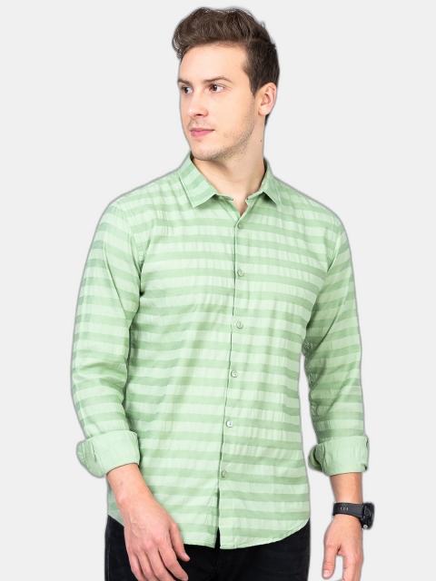 

SORATIA Men Green Slim Fit Horizontal Stripes Striped Casual Shirt