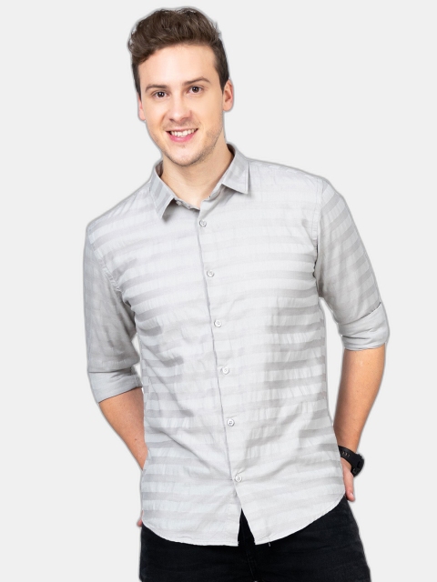 

SORATIA Men Grey Melange Slim Fit Checked Casual Shirt