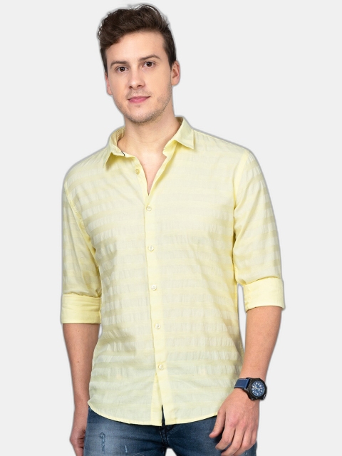 

SORATIA Men Lime Green Slim Fit Striped Casual Shirt