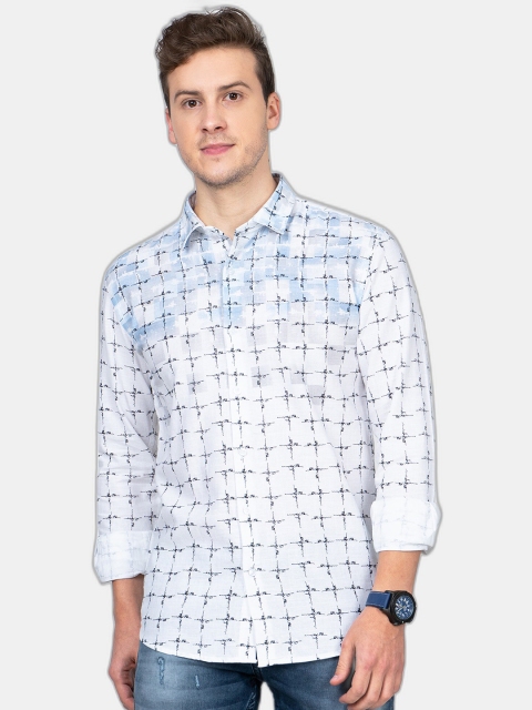 

SORATIA Men White Slim Fit Printed Casual Shirt