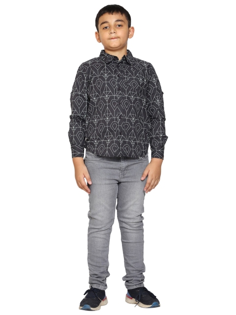 

KiddoPanti Boys Grey & Black Printed Shirt with Trousers