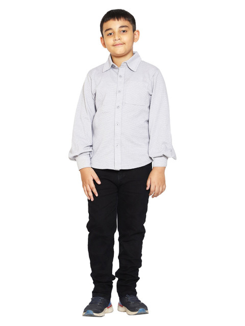 

KiddoPanti Boys Grey & Black Printed Pure Cotton Shirt with Trousers