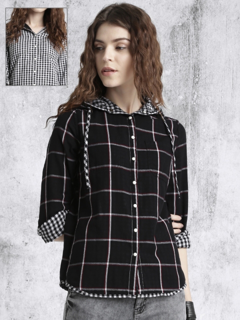 

Roadster Women Black Reversible Checked Casual Shirt