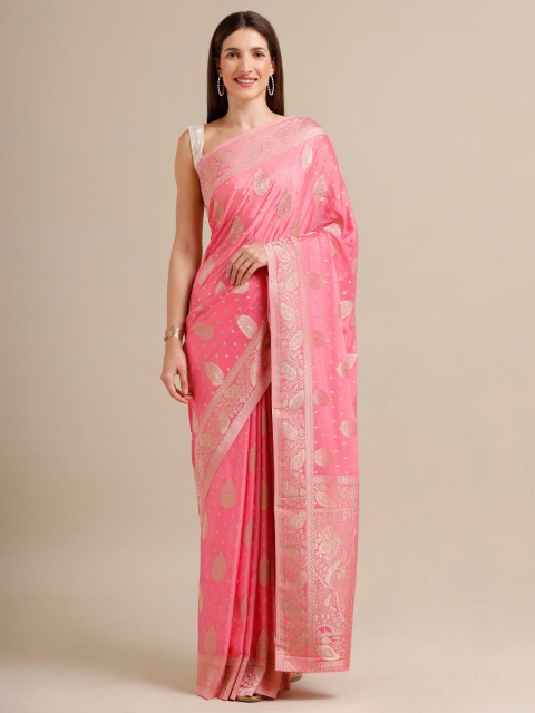 

SAMITTE Pink & Golden Floral Zari Saree